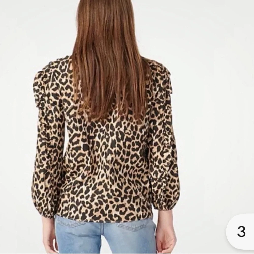 J crew cotton poplin leopard print ruffle long sleeve top size xs